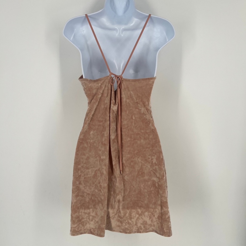 Express Womens XS Blush Pink Crushed Velvet Mini Dress Lace Up Back V-Neck Slip - Picture 2 of 8